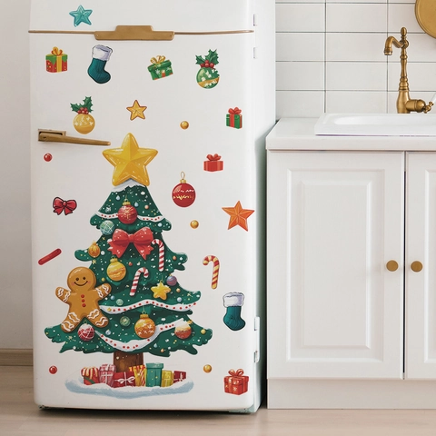Kerstboom Peperkoekmannetje Koelkaststicker PVC DIY Feestelijke Muursticker Voor Keuken Thuis Vakantie Feest Decoratie
