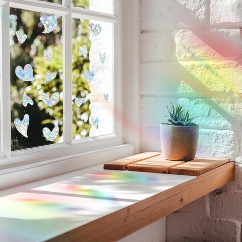 Irisierend Herz Fensterbilder Regenbogen Sonnenfänger Aufkleber PVC Prisma Glas Deko Für Zuhause Büro Wohnzimmer