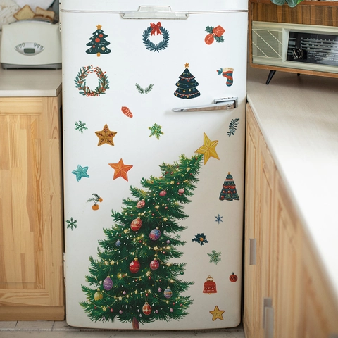 Adesivo da Parete Albero di Natale Stella Ghirlanda PVC Decalcomania Frigorifero DIY Decorazione Domestica Natalizia