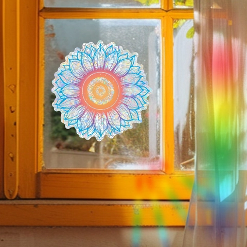 Laser Prismatische Sonnenblumen Mandala Fensteraufkleber PVC Suncatcher Regenbogenbrechung Statische Haftung Home Decor Dekal