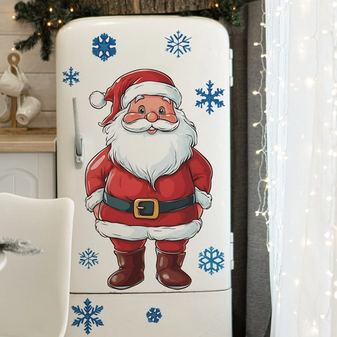 Christmas Santa Claus Blue Snowflake Fridge Wall Sticker PVC Home Decoration DIY Decal Removable Festive Window Poster