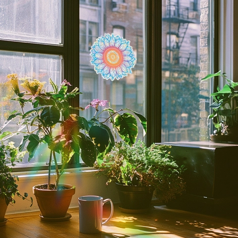 Laser Prismatische Sonnenblumen Mandala Fensteraufkleber PVC Suncatcher Regenbogenbrechung Statische Haftung Home Decor Dekal