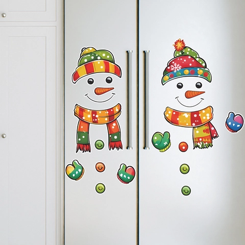 Pegatinas de Nevera de Muñeco de Nieve de Navidad PVC Impermeable Vinilos de Pared para Cocina Refrigerador Hogar