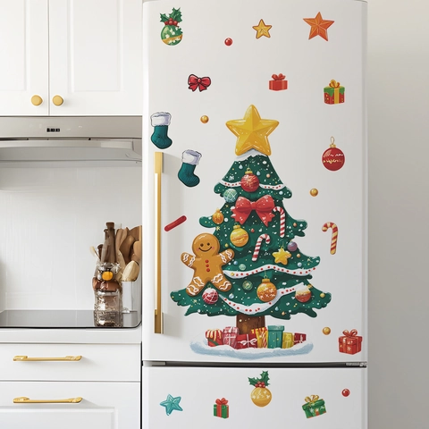 Kerstboom Peperkoekmannetje Koelkaststicker PVC DIY Feestelijke Muursticker Voor Keuken Thuis Vakantie Feest Decoratie