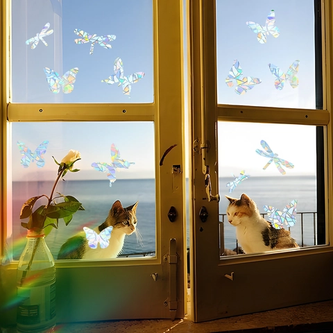 3D Rainbow Prism Window Film Πεταλούδα Λιβελούλα Διακοσμητικά Στατικά Αυτοκόλλητα Βινυλίου για Γυάλινα Παράθυρα Διακόσμηση Σπιτιού