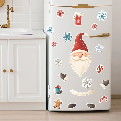Navidad Papá Noel Copos de Nieve Hombre de Jengibre Pegatinas de Pared PVC Removible Refrigerador Decoración Fiesta Hogar