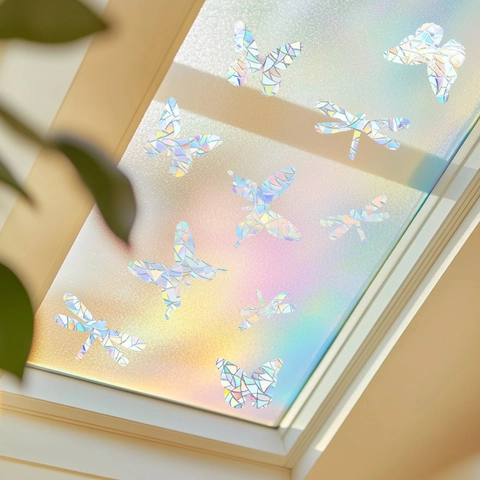 3D Rainbow Prism Window Film Πεταλούδα Λιβελούλα Διακοσμητικά Στατικά Αυτοκόλλητα Βινυλίου για Γυάλινα Παράθυρα Διακόσμηση Σπιτιού