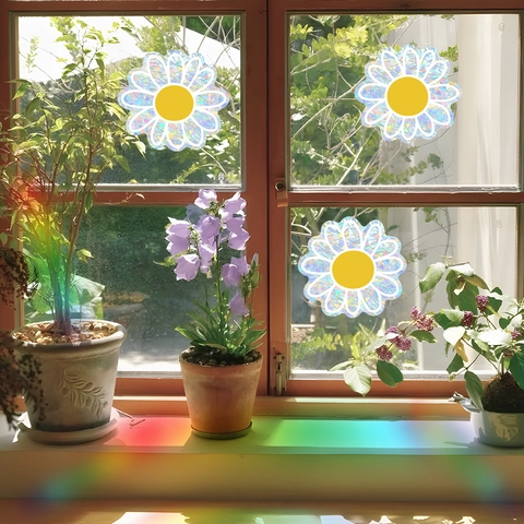 Holografisch Madeliefje Venstersticker Regenboogprisma Suncatcher Statisch Hechtend PVC Decal Voor Glas Decoratie
