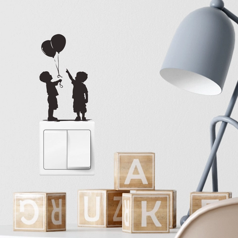 Adesivo Murale Silhouette Piccolo Ragazzo Con Palloncino Per Decorazione Interruttore Luce PVC Impermeabile Nero
