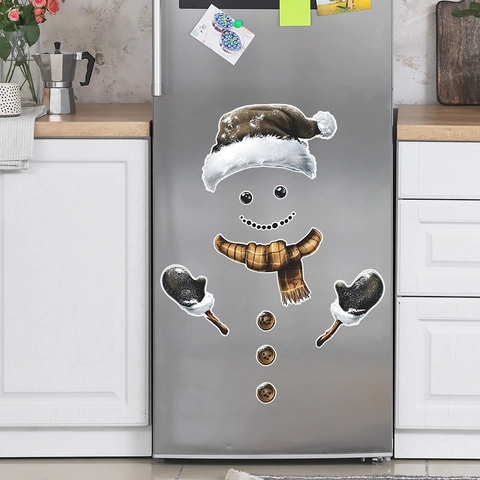 Kerst Sneeuwpop Koelkast Stickers Set Cartoon DIY PVC Muurstickers Voor Keuken Koelkast Decoratie Feestelijke Kunst