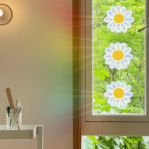 Holografisch Madeliefje Venstersticker Regenboogprisma Suncatcher Statisch Hechtend PVC Decal Voor Glas Decoratie