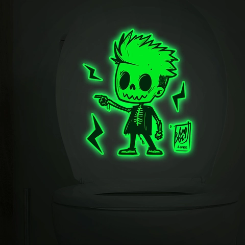 Adesivi Murali Fluorescenti Ragazzo Scheletro e Fulmine in PVC Effetto Notturno Decalcomanie per Coperchio WC Camera Letto