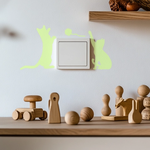 Pegatinas de Pared de Gato de Dibujos Animados Verdes Luminosas Glow In The Dark Silueta de Gatito Calcomanías de Interruptor