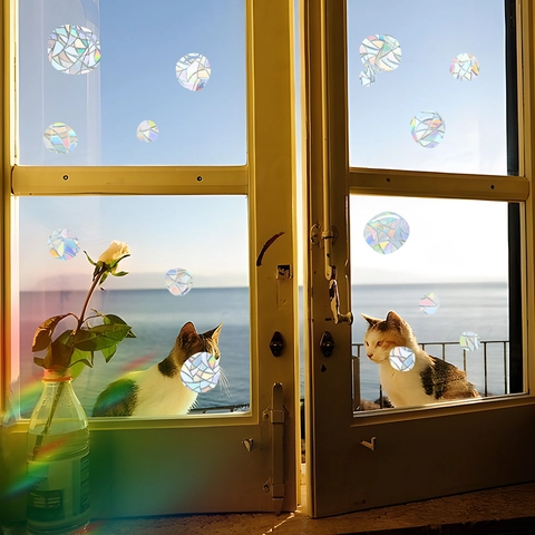 Pegatinas de Ventana Atrapasol Arcoíris Láser Prisma Refractivo Calcomanías Estáticas Círculos Irregulares Decoración Cristal