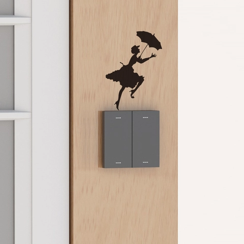 Kreative Schwarze Silhouette Mädchen Mit Regenschirm Wandtattoo Dekorative PVC Schalter Aufkleber Für Wohnzimmer Schlafzimmer Kunst