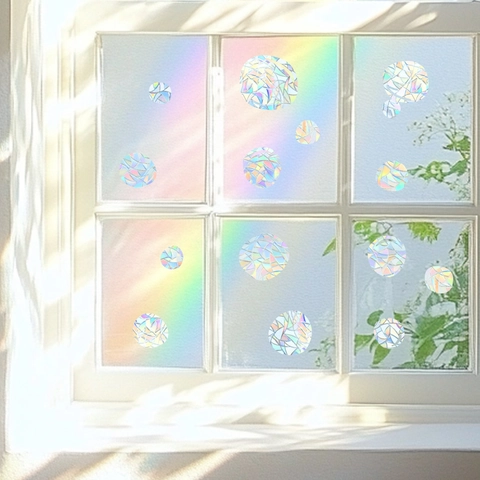 Pegatinas de Ventana Atrapasol Arcoíris Láser Prisma Refractivo Calcomanías Estáticas Círculos Irregulares Decoración Cristal