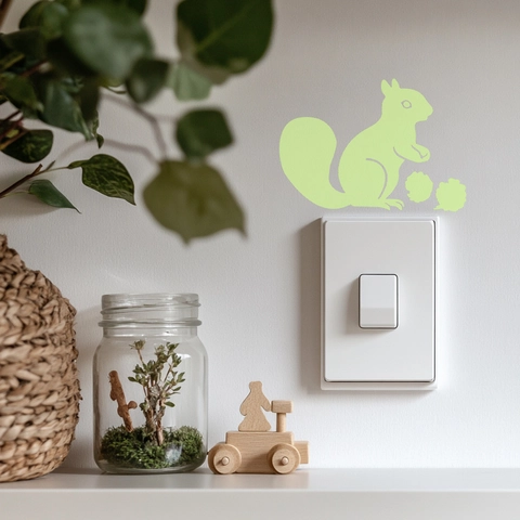 Adesivo da Parete Scoiattolo Luminoso Decalcomanie per Interruttore Fluorescenti PVC Simpatico Animale per Camera da Letto