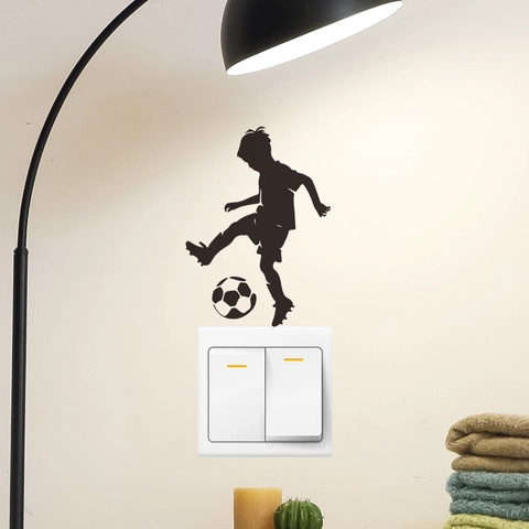 Football Boy Silhouette Wall Sticker Creative Sports Switch Decor PVC DIY Removable Black Decal For Kids Living Room