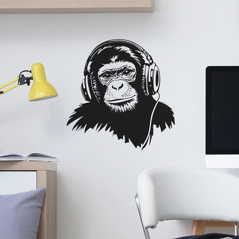 Sticker Mural Créatif Gorille Musique PVC Amovible Autocollant Décalcomanie d'Art pour Salon Chambre à Coucher Décoration Maison