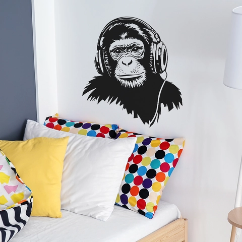Sticker Mural Créatif Gorille Musique PVC Amovible Autocollant Décalcomanie d'Art pour Salon Chambre à Coucher Décoration Maison