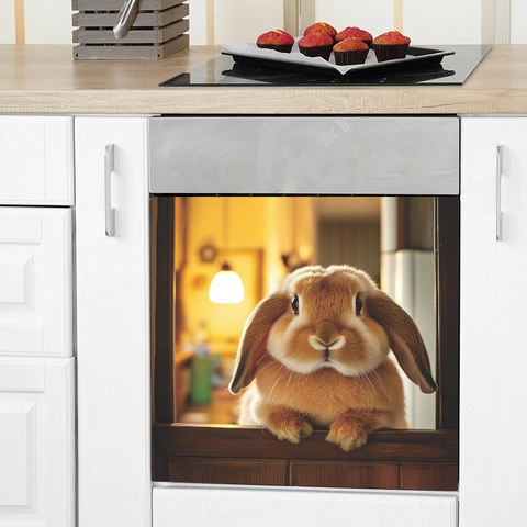 3D Lop Eared Rabbit Wall Sticker Removable PVC Decal For Kitchen Oven Fridge Home Background Decorative Animal Poster