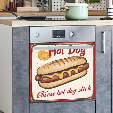 Vintage American Hot Dog Cheese Hot Dog Stick PVC Wall Sticker Waterproof Kitchen Cabinet Fridge Decorative Decal