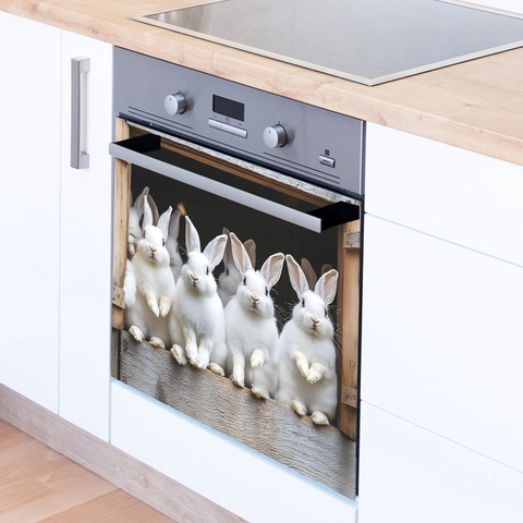 Pegatina de Pared de Conejo Blanco 3D Realista PVC Decoración Electrodomésticos Cocina Para Lavavajillas Horno Gabinete Decoración