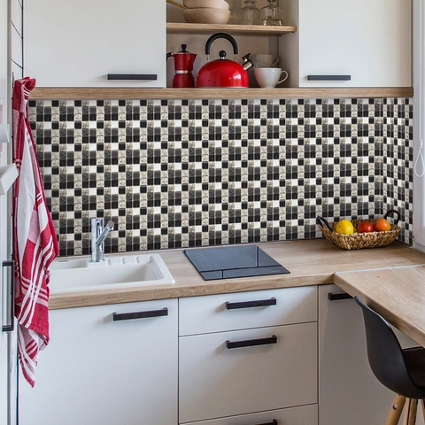 Selbstklebende Mosaik Fliesenaufkleber Wasserdicht PVC Marmor Textur Spritzschutz Dekor Für Küche Bad Haus DIY Wandaufkleber