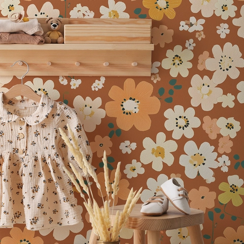Pegatina de Pared Floral Bohemio Autoadhesivo PVC Vintage Papel Pintado de Margaritas Para Dormitorio Sala de Estar Renovación Muebles