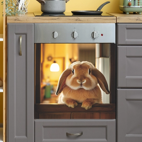 3D Lop Eared Rabbit Wall Sticker Removable PVC Decal For Kitchen Oven Fridge Home Background Decorative Animal Poster