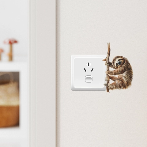 Adesivo da Parete Bradipo in PVC Realistico Decorazione per Interruttore Luce Presa Decalcomania Rimovibile per Soggiorno Camera da Letto