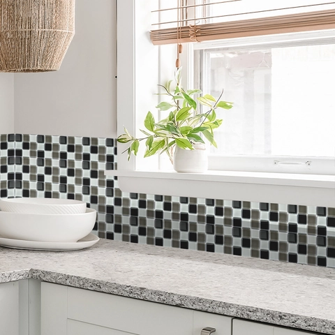 Stickers Muraux Modernes en Mosaïque PVC Imperméables Résistants à l'Huile Autocollants pour Carreaux de Cuisine Salle de Bain