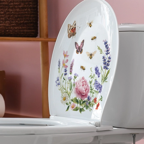 Kreativer Blumen Schmetterling Biene Toilettendeckel Aufkleber PVC Wasserdicht Selbstklebend Badezimmer Home Wandsticker