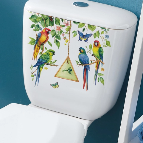 Tropische Papegaai Groen Blad Toiletdeksel Sticker Waterdicht PVC Badkamer Muursticker Moderne Huisdecoratie Afneembare DIY Mural