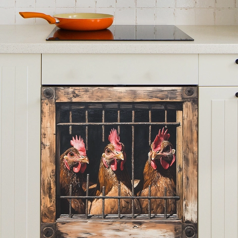 Pegatina para Lavavajillas Gallo 3D PVC Decoración Fondo Gabinete Cocina Calcomanía de Pared Rústica Hogar Arte
