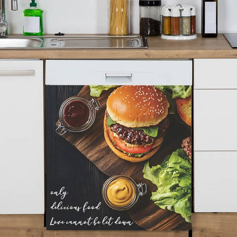 American Style Hamburger Realistic Pattern Kitchen Decorative Sticker PVC Waterproof Self Adhesive Wall Decal For Restaurant Decor