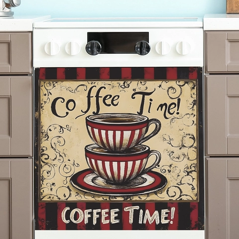 Vintage Coffee Time Wandaufkleber Retro Streifen Kaffeetasse PVC Dekoratives Grafik Poster Für Küche Spülmaschine Schrank Dekor