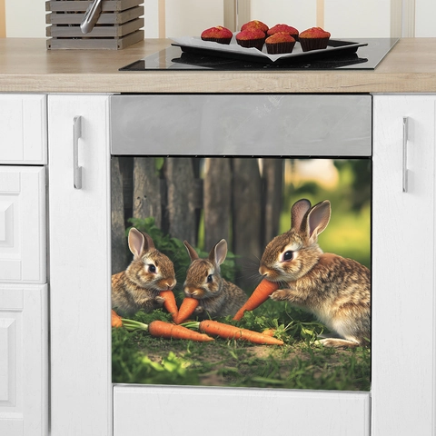 Lindo Conejo Zanahoria PVC Pegatina de Pared para Lavavajillas Cocina Hogar Fondo Embellecimiento Decorativo Pastoral Estampado