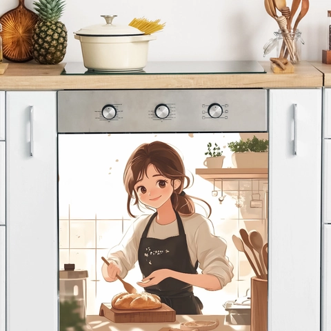 Anime Backendes Mädchen Küchengeräteaufkleber PVC Wasserdicht Ofen Spülmaschine Aufkleber Für Haus Küche Dekor Wandkunst