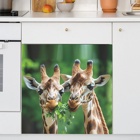 Grappige Giraffe Die Bladeren Eet Vaatwasser Sticker PVC Waterdichte Decoratie Voor Keukenkast Muursticker