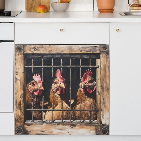 Pegatina para Lavavajillas Gallo 3D PVC Decoración Fondo Gabinete Cocina Calcomanía de Pared Rústica Hogar Arte