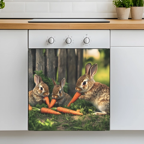 Lindo Conejo Zanahoria PVC Pegatina de Pared para Lavavajillas Cocina Hogar Fondo Embellecimiento Decorativo Pastoral Estampado