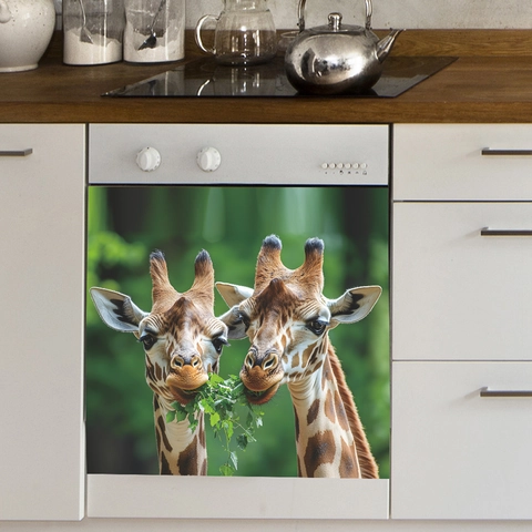 Grappige Giraffe Die Bladeren Eet Vaatwasser Sticker PVC Waterdichte Decoratie Voor Keukenkast Muursticker