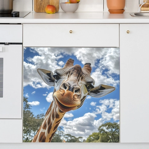 Giraffe Blauer Himmel Weiße Wolken Spülmaschine Backofen Dekosticker PVC Selbstklebend Küchengeräte Heimdekor Aufkleber