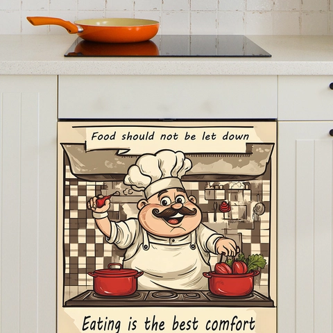 Cartoon Chef Kitchen Wall Sticker PVC Removable English Slogan Decal For Restaurant Dining Room Dishwasher Oven Decor