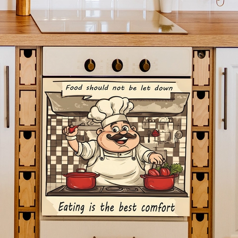 Cartoon Chef Kitchen Wall Sticker PVC Removable English Slogan Decal For Restaurant Dining Room Dishwasher Oven Decor