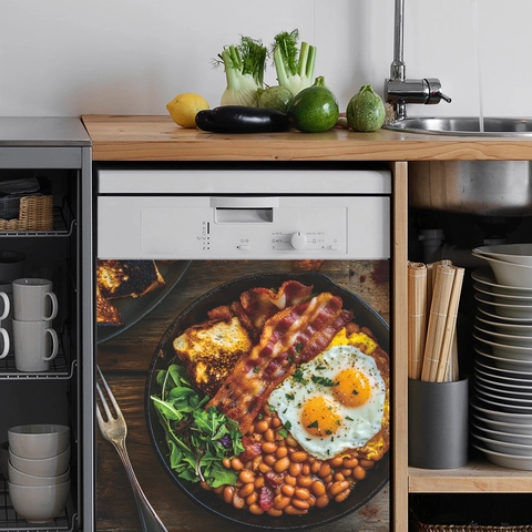 Adesivi Decorativi in PVC per la Colazione Inglese Impermeabili per Lavastoviglie e Frigorifero per Mobili e Cucina