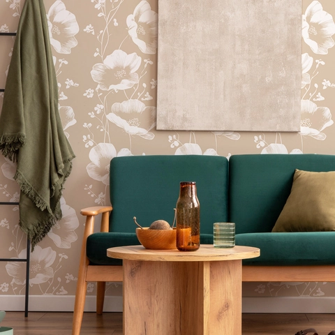Große Weiße Blumen Tapete Beige Dekorative Wandtattoo für Schlafzimmer Wohnzimmer Hintergrund Wanddeko