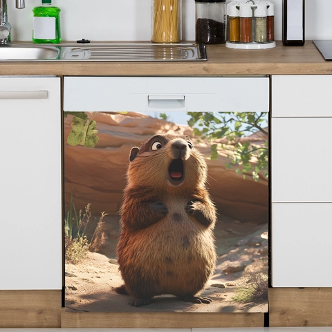 Funny 3D Cartoon Groundhog Kitchen Sticker PVC Self Adhesive Dishwasher Fridge Decoration Decal Home Decor Groundhog Poster