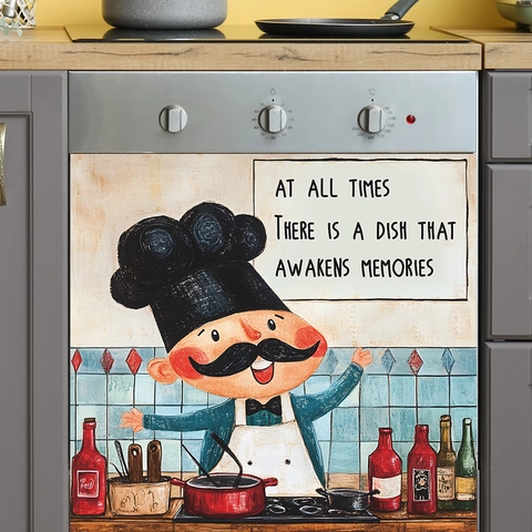 Cartoon Chef Kitchen Wall Sticker PVC Self-Adhesive Waterproof Slogan Wall Decal For Restaurant Dining Room Home Decor
